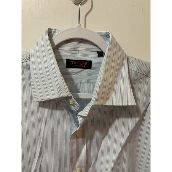 Takumi Japan Shirt Mens Large Dress Oxford Button‎ Up Suit French Cuff Stripe - Picture 3 of 12